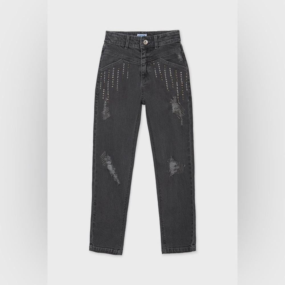 Size 10 Girls Mayoral Charcoal Embellished Kids Jeans